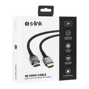 S-LINK SLX-HD4K03 19+1 HDMI to HDMI 3m Metal v2.0 4K (4096*2160) 60Hz Kablo - SLX-HD4K03