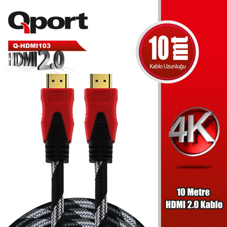 QPORT 10M ALTIN UÇLU ÖRGÜLÜ KABLO 2.0V 4K 60Hz (Q-HDMI103) - Q-HDMI103