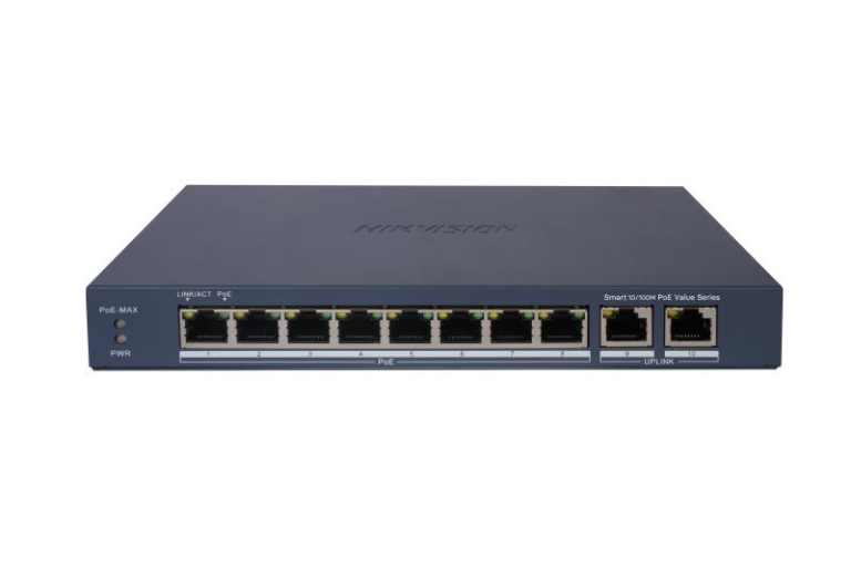 HIKVISION DS-3E1310P-EI/M 10 Port Mbit 8 Port PoE 60W 2xGbit Uplink Desktop Yönetilemez Metal Kasa Switch - 39206