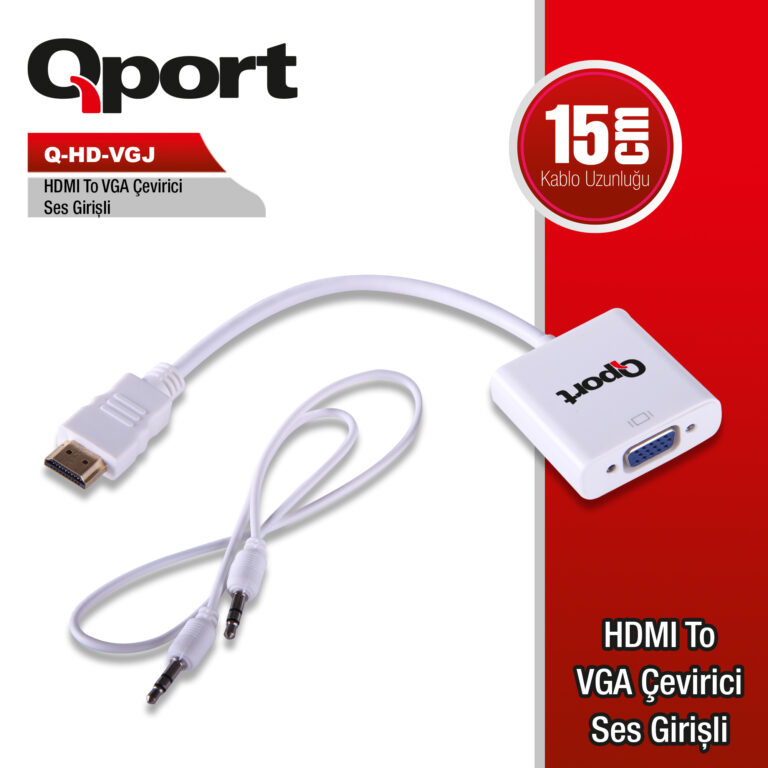 QPORT HDMI to VGA ÇEVİRİCİ SES GİRİŞİ VE KABLOSU + GÜÇ GİRİŞİ KABLOSU (Q-HD-VGJ) - Q-HD-VGJ