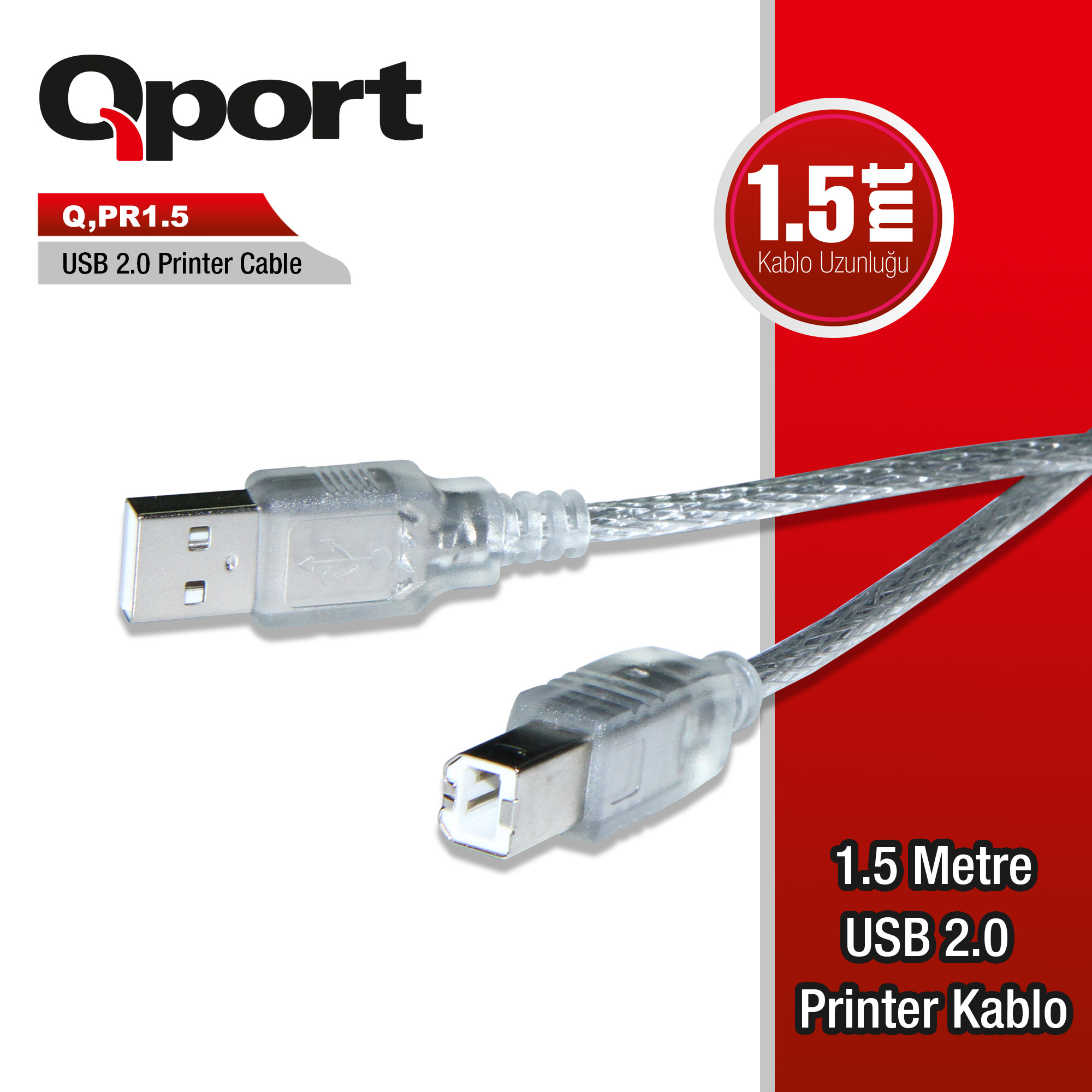 QPORT 1.5M USB2.0 PRINTER KABLOSU (Q-PR1.5)- Q-PR1.5 QPORT 1.5M USB2.0 PRINTER KABLOSU (Q-PR1.5) - Q-PR1.5
