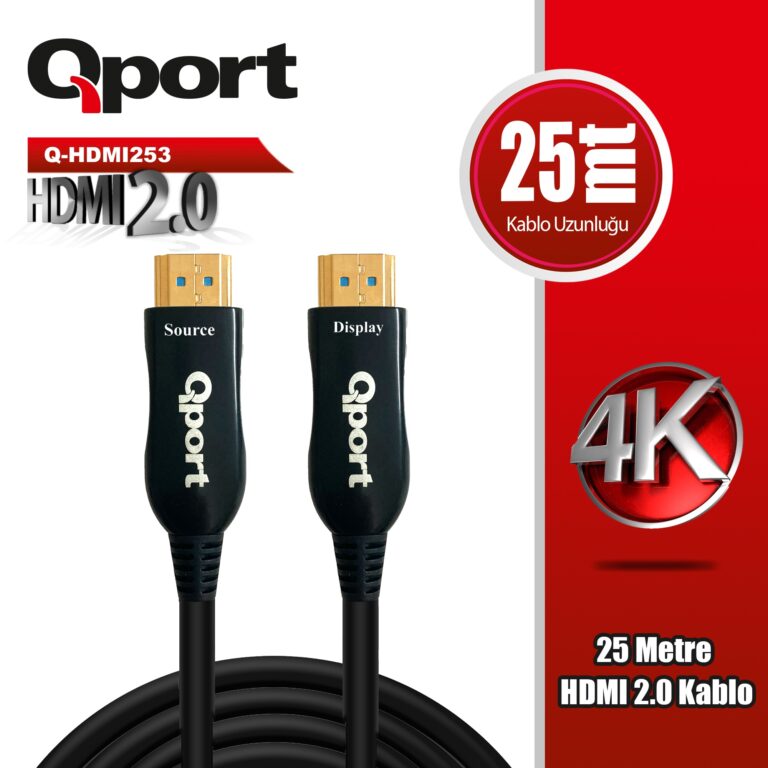 Qport 25 Metre Q-HDMI253 2.0V 4K 60Hz Altın Uçlu HDMI Kablo - Q-HDMI253