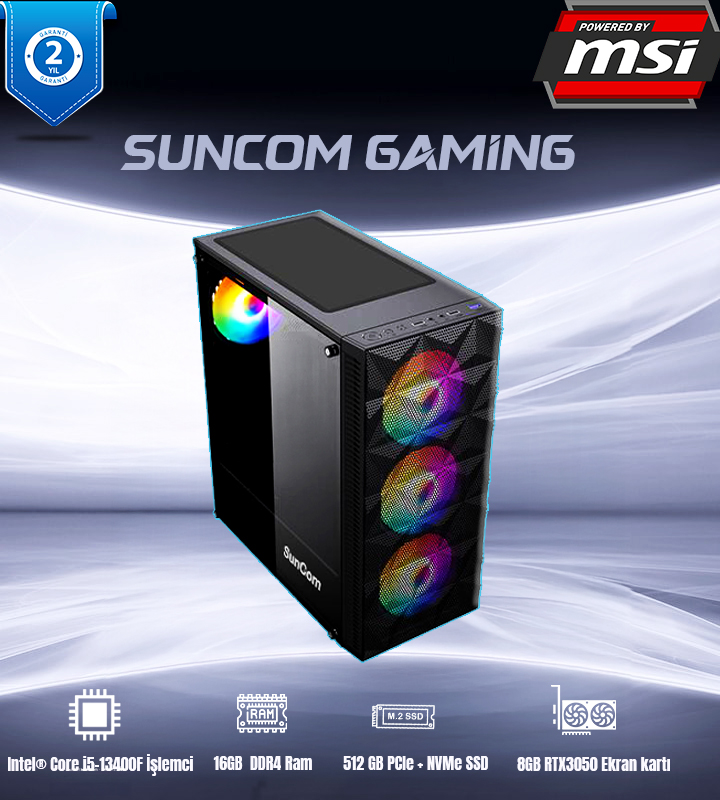 SUNCOM Gaming SG1-153 i5-13400F 16GB 512GB SSD 8gb RTX3050 DOS Masaüstü Oyun Bilgisayarı - 39895
