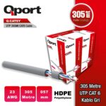 Qport 305 Metre Q-CAT6Y UTP CAT6 23 AWG PE CCA Gri Ethernet Kablosu - Q-CAT6Y