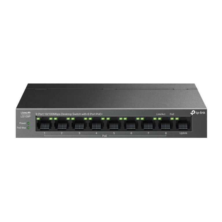 Tp-Link LS109P 8-Port PoE+ with 9-Port 10/100Mbps Masaüstü Switch (63W) - Netw.Swt.PoeSw.0014