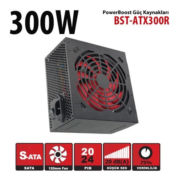 PowerBoost BST-ATX300R 300W PPFC 12cm Power Supply - BST-ATX300R