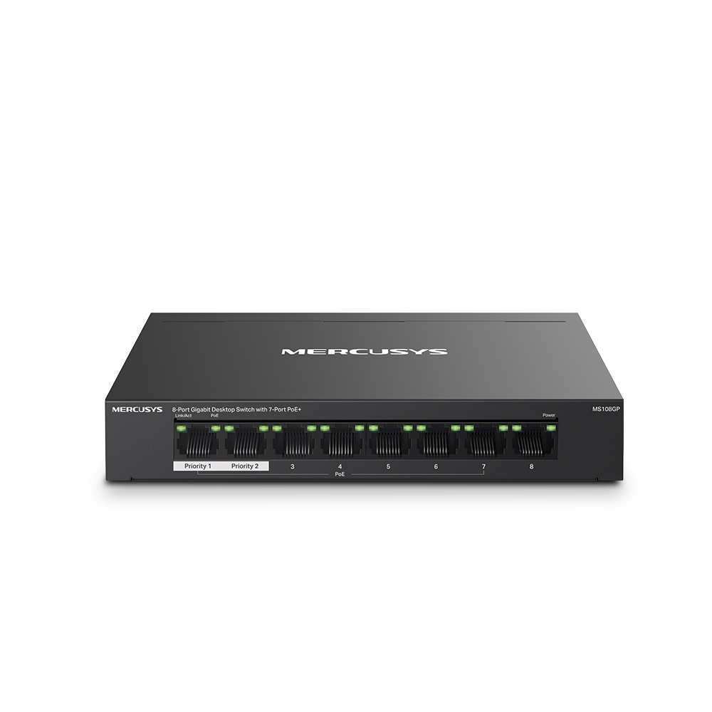 Tp-Link Mercusys MS108GP 7-Port PoE+ with 8-Port Gigabit Masaüstü Switch (65W)- Netw.Swt.PoeSw.0013 Tp-Link Mercusys MS108GP 7-Port PoE+ with 8-Port Gigabit Masaüstü Switch (65W) - Netw.Swt.PoeSw.0013