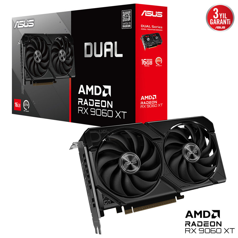 Asus DUAL-RX9060XT-16G 16GB GDDR6 128Bit DP/HDMI PCI 5.0 Ekran Kartı- Bbi.Isl.Ekr.Amd.0069 Asus DUAL-RX9060XT-16G 16GB GDDR6 128Bit DP/HDMI PCI 5.0 Ekran Kartı - Bbi.Isl.Ekr.Amd.0069