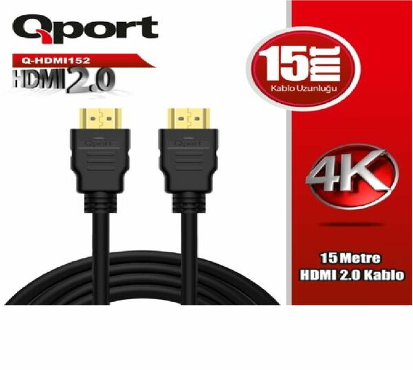 Qport 15 Metre Q-HDMI152 2.0V 4K 60Hz Altın Uçlu HDMI Kablo- Q-HDMI152 Qport 15 Metre Q-HDMI152 2.0V 4K 60Hz Altın Uçlu HDMI Kablo - Q-HDMI152