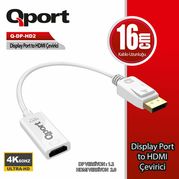 Qport Q-DP-HD2 4K 60Hz Display Port to HDMI Çevirici- Q-DP-HD2 Qport Q-DP-HD2 4K 60Hz Display Port to HDMI Çevirici - Q-DP-HD2