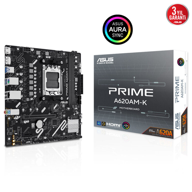 Asus PRIME A620AM-K AM5 DDR5 7600(OC) HDMI M2 Aura RGB mATX 128GB Kadar - PRIME A620AM-K