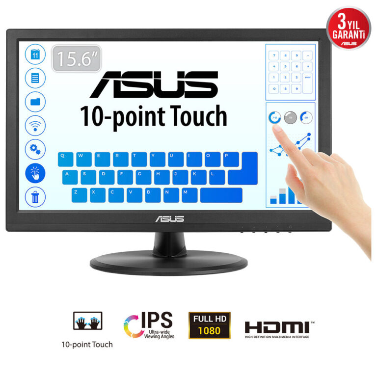 15.6" Asus Kurumsal VT169HE 5ms 60Hz IPS HDMI VGA Dokunmatik Vesa Monitör - VT169HE