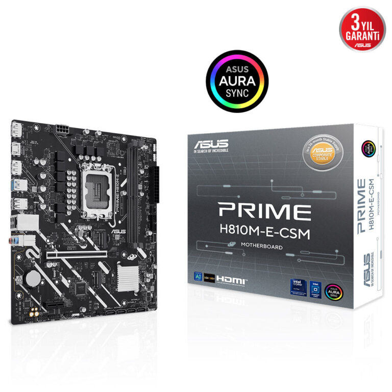 ASUS PRIME H810M-E-CSM LGA1851 DDR5 6400 2xDP HDMI Çift M2 USB3.2 AURA RGB mATX - 90MB1N20-M0EAYC